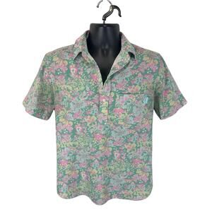 Chubbies Floral Popover Shirt Lightweight Size Small Pastel Pink Blue READ